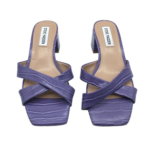 Steve Madden Womens Gaia Purple Crocodile Embossed Heeled Sandals Size 6.5M - Picture 2 of 6